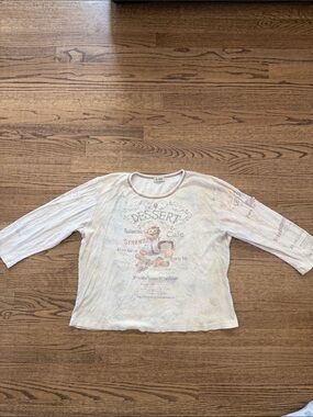 Cactus Cream Long-Sleeve Tee with Strawberry Dessert Graphic